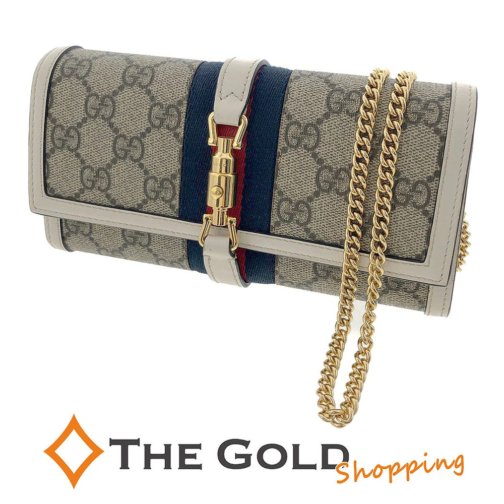 Gucci Chain Wallet Jackie GG Supreme Canvas Long White